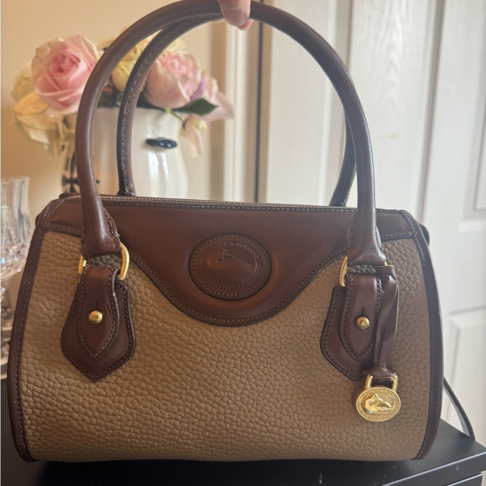 Dooney & Bourke Brown and Tan Women's Satchel Handbag - Designer Plaque Accent